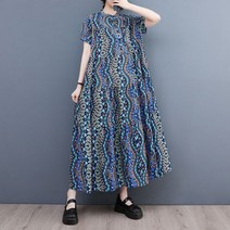 여성 빅사이즈 여름 해변 비치 마담패션 원피스 프렌치 프린트 캐주얼 루즈핏 롱스커트
