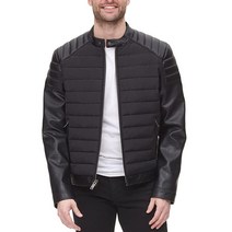 DKNY 남성용 믹스 미디어 폭스 가죽 패딩 레이서 재킷 블랙 M