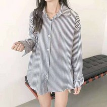 프리티글라라 루즈핏 셔츠 여성용 스트라이프 심플 남방 롱셔츠 sc-01