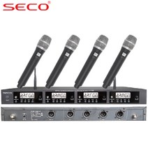 세코(SECO) S-7700RH 4CH 고급 무선마이크 시스템 900Mhz 듀얼 충전기 별매! 바디팩 핸드 타입변경 가능 국산! 핀 헤드셋마이크 별매!