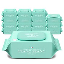 프랑프랑 플라스틱0% 화이트 비데 화장실용 물티슈 60gsm(무향), 20매입, 12개