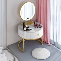 좌식 화장대 서랍형 조명 미니화장대 원목 수납 거울 인테리어 홈퍼니, 차림새, 흰색대리석50cm+거울+쿠션세트