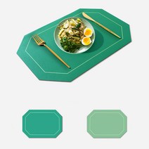 DND마켓 양면 식탁 매트 방수 가죽 테이블 컵 받침대 (매트4개+컵받침대4개) (주)존글로벌, 그린 + 모노그린