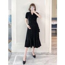 출산복 2022 여름 드레스 서양식 조수 어머니 웨이브 포인트 주름 피쉬 테일 스커트 중간 길이 기질 드레스