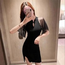 GDSHOP치 파오 여자 여름 프 릴 슬리브 원피스 중국 풍 YHFACAI