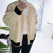 [바보사랑] 남자 가을 리버시블 양면 배색 브이넥 가디건