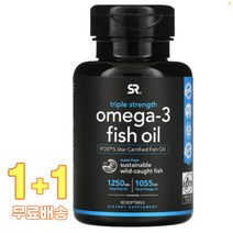 스포츠리서치 오메가-3 피쉬 오일 트리플 스트렝스 소프트젤 30정 2통, 1개, 기본