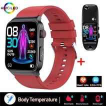 스마트워치 Kospet 2023 이제 혈당 남성 ecg + ppg 혈액 산소 압력 건강 시계 ip68 방수 보수계 xiaomi 용 여성, 실리콘 레드