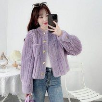 크롭 알파카 자켓 무스탕 노카라 오버핏 여성 모직 토끼털 퀼팅 봄