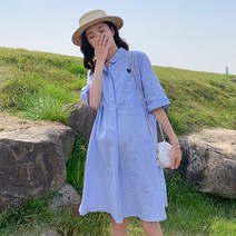 임산부를 위한 출산 드레스 코튼 여름 의류 2022 새로운 캐주얼 턴 칼라 스트라이프 임신 Vestidos