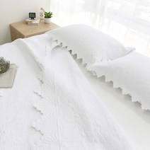 목화솜 누빔 스캘럽 데코 스프레드 베게 세트 싱글 퀸 킹, 화이트