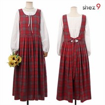 쉬즈나인 레티 뒷리본 체크 주름 원피스