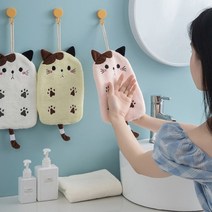 고양이 수세미 타올 귀여운 고양이 모양 핸드타올 2종 어린이집타올, 고양이타올- 화이트