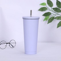 새로운 뜨거운 판매 750ML 304 스테인레스 스틸 밀짚 컵 대용량 진공 단색 커피 머그잔 텀블러 컵, 라이트 퍼플