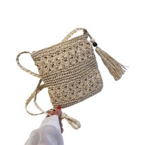 여자 해변 짠 짚 어깨 메신저 가방 Tassel Boho Hollow 아웃 크로 셰 뜨개질 크로스 바디 핸드