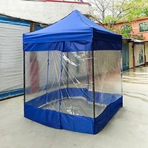 야외천막 방수 접이식 바람막이 텐트 창고 캠핑 낚시 휴게실 다용도, 3 x 3 블루 텐트 + 지퍼4면 불투명