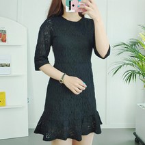 데이홀릭 여성 퍼프 소매 A라인 레이스 하객 원피스