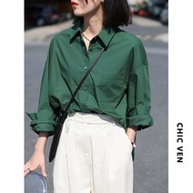 가이아 여성 사계절 구김없는 캐주얼 남방 그린 화이트 블루 오버핏 셔츠 10대20대30대40대_0001