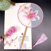 너슬부채 한국무용 전통 부채춤 여성 댄스 자수 꽃 핸드 헬드 나무 손잡이 팬 빈티지 반투명 중국 스타일 라운드 실크 술, 25 25