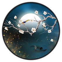 밤하늘 금빛 꽃가루가 예쁜 매화 원형 보석십자수 액자 세트 비즈십자수 거실에걸면좋은 그림, 70X70cm