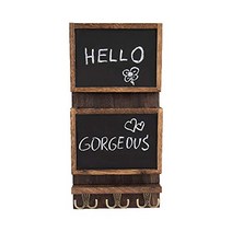 Rustic 2-Slot Mail Sorter Organizer for Wall with Chalkboard Surface 3 Double Key Hooks - Wooden Wa, 1