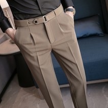 커피 색 남자 키커 보이는 9부 스키니 영국식 정장바지 여름 헤어스타일사 벨트 이중 주름