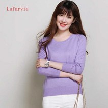 연보라니트 lafarvie 가을 겨울 스웨터 풀오버 캐주얼 폴리에스터 퍼플 o-넥 긴