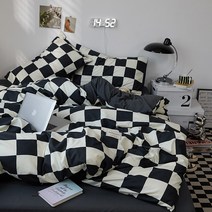 Minimal Home&Lifestyle 100% 순면 심플 체크 이불커버 시트 베개커버 세트 이불 미포함