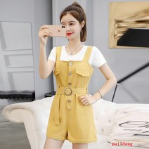 puildaug 짧은 바지 여름 느슨한 스트랩 짧은 소매 셔츠 여성 넓은 다리 바지 세트 여름