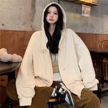 오버클래쓰 여성 캐주얼 루즈핏 박시 기본 후드 집업 점퍼 무지