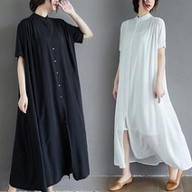 베리위시 국내배송 보니 스텐드카라 롱원피스 차이나카라 쉬폰 여름 버튼