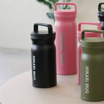 히카리 스텐 야외용 손잡이 2중진공 텀블러보틀 500ml 보온병 보냉병 스테인리스 등산 캠핑 보틀 텀블러, 카키
