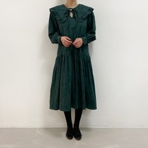 프릴 빅카라 빈티지 리본 허리끈 소녀 롱 원피스