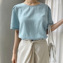 가바바 여성 빅사이즈 블라우스 셔링과 리본 포인트 반팔 블라우스 G46134