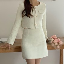 타니즈 세비지 트위드 크롭 자켓 + 스커트 투피스 셋업