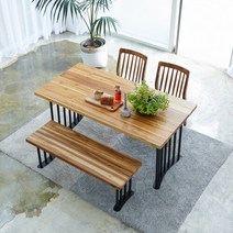 해찬솔원목이야기 해찬솔 티크원목 4인용 원목식탁 세트1400B-as(의자포함) 4인용식탁 원목식탁테이블 카페테이블 식탁세트, 브라운(티크원목색)