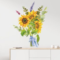 연꽃패턴 벽스티커 침실 거실 벽지 방배치 벽스티커 장식스티커, 해바라기 꽃다발