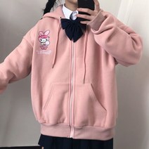 ANKRIC 오버핏 후드티 가을과 겨울 학술 스타일 귀여운 옥 계피 개 카디건 후드 스웨터 여성용 지퍼 느슨한 코트