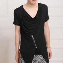 남성 티셔츠 여름 불규칙 밑 단 디자인 나이트클럽 DJ 가수 펑 크 록 롱 반팔 티셔츠 무대 의상 남성 원숙 힙 합 지퍼 티셔츠 스 트 리 트 룩