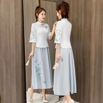 생활한복 개량 철릭 투피스 상하세트 핑크 치마 자수