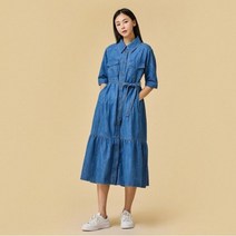 자주 JAJU 여 해지 데님 스트랩 셔츠 원피스_블루 403573