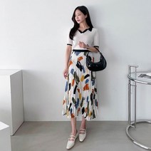 러블리감성 / 해준 나염 플리츠 롱 스커트 치마
