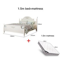 킹사이즈침대 이탈리안 전통적인 심플한 흰색 단단한 나무 침대 조각 퀸 프레임 호텔 침실 가구 세트 카메라, [06] 1.5m bed-mattress