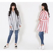 여성 데일리 스트릿 스트라이프 박스 롱 마남방 셔츠