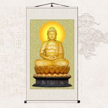 황금 석가모니 불교 족자 그림 액자 풍수 인테리어 부처님 현관 거실 탱화 법당 사찰, 단일사이즈, 유백색 족자