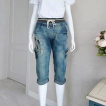 이노뱅크 n.9343 레터링 7부 워싱 청바지 INO390B