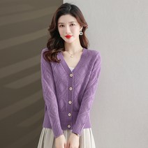 여성 쇼트 니트가디건 스커트 겉감 봄가을 펀칭 울 스웨터