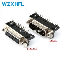5Pcs 샘플 검정 남성/여성 DB15 DR15 D-Sub 직각 이중 행 핀 PCB 마운트 VGA 포트 커넥터 소켓 (나사 너트 포함), Male