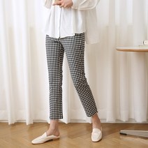 마이시즌 여성 깅엄 체크 스판 대박 일자 팬츠 한여름까지 착용 가능!