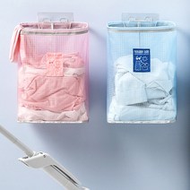 도매팜 1+1 접착 걸이형 그물 세탁보관통 간편청소 빨래 바구니, 1P+1P, 핑크